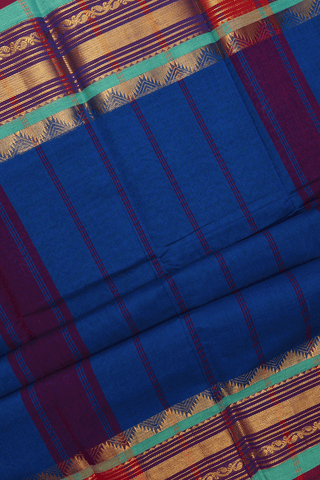 Temple Border Plain Capri Blue Chettinadu Cotton Saree