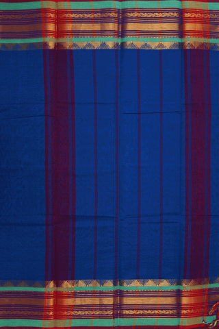 Temple Border Plain Capri Blue Chettinadu Cotton Saree