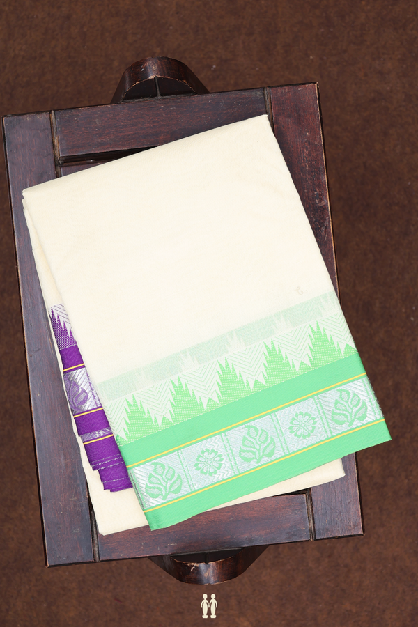 Temple Border White Cotton Dhoti With Angavastram Set