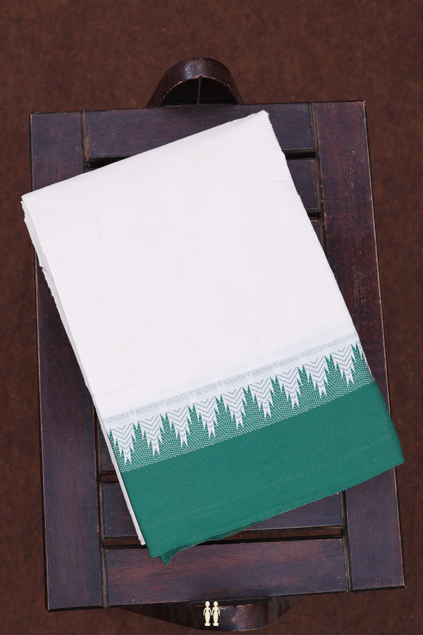 Temple Border White Cotton Dhoti With Angavastram Set