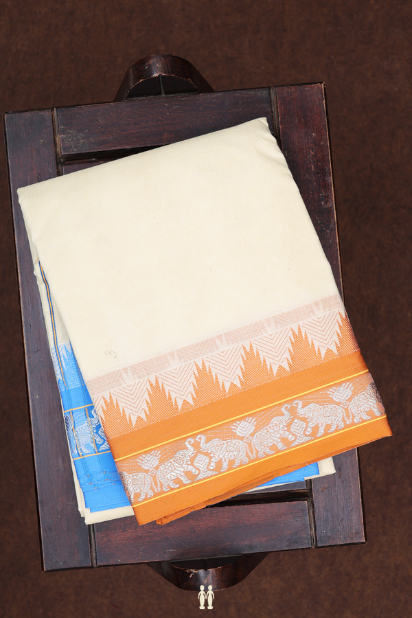 Temple Border White Cotton Dhoti With Angavastram Set