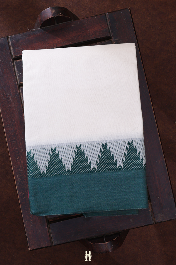 Temple Border White Cotton Dhoti With Angavastram Set