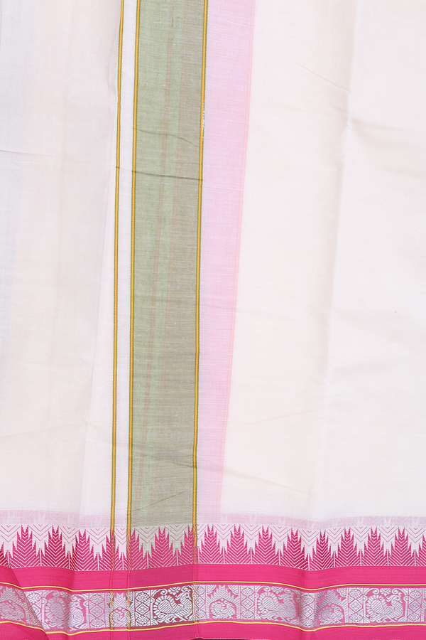 Temple Border White Cotton Dhoti With Angavastram Set