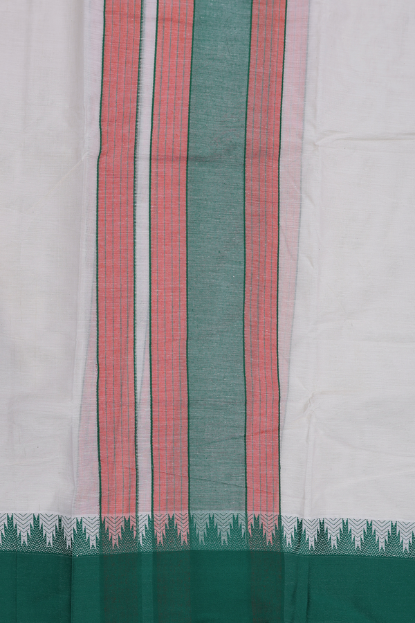 Temple Border White Cotton Dhoti With Angavastram Set