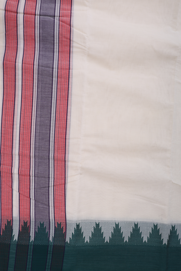 Temple Border White Cotton Dhoti With Angavastram Set