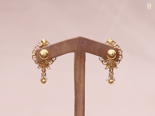Pink And Green Stone Gold Plated Pure Silver Earrings