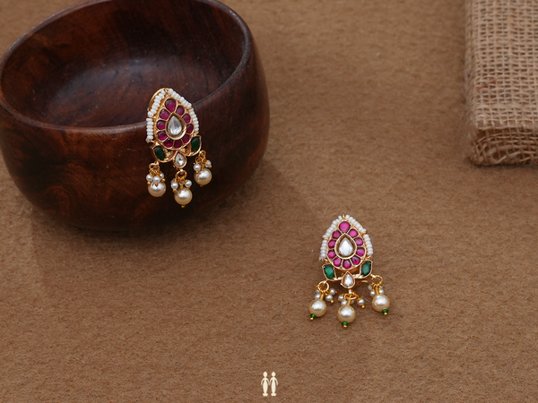 Thilagam Design With Beaded Gold Plated Silver Earrings