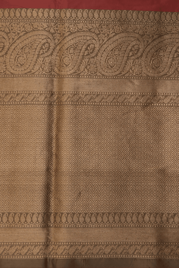 Thilagam Zari Motifs Dusty Red Banarasi Silk Saree