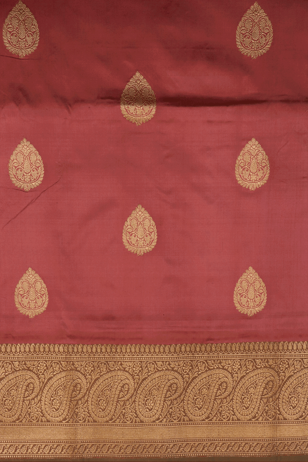 Thilagam Zari Motifs Dusty Red Banarasi Silk Saree