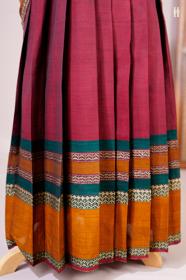 Threadwork Border Golden Brown Cotton Readymade Half Saree
