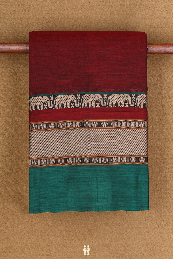 Threadwork Border Plain Berry Red Dharwad Cotton Saree