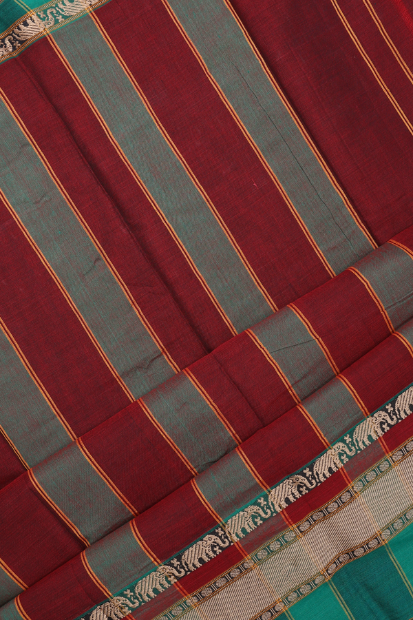 Threadwork Border Plain Berry Red Dharwad Cotton Saree