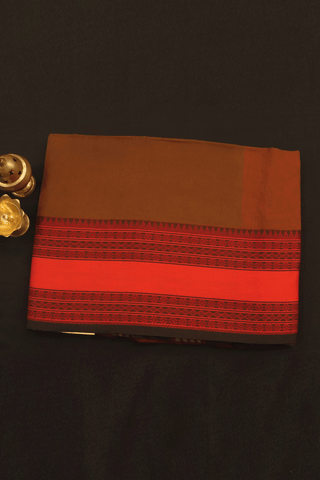 Threadwork Border Plain Cinnamon Brown Bengal Cotton Saree