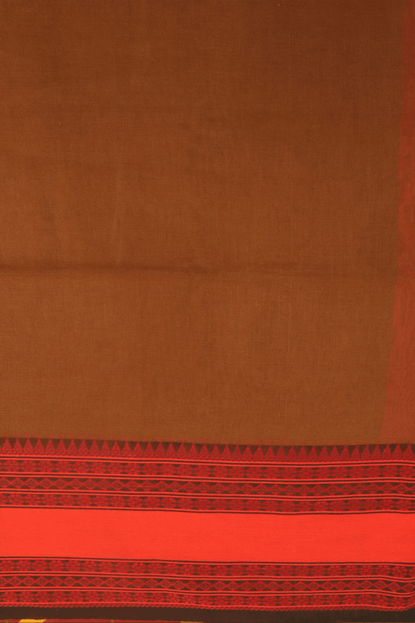 Threadwork Border Plain Cinnamon Brown Bengal Cotton Saree