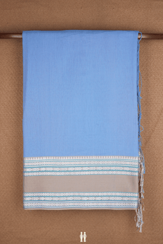 Threadwork Border Plain Cornflower Blue Bengal Cotton Saree