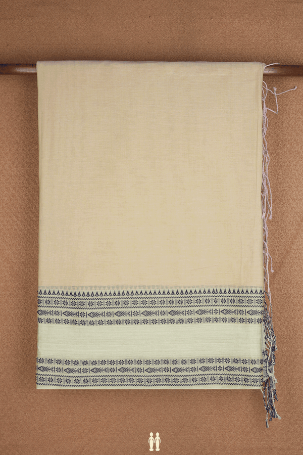 Threadwork Border Plain Cream Color Bengal Cotton Saree