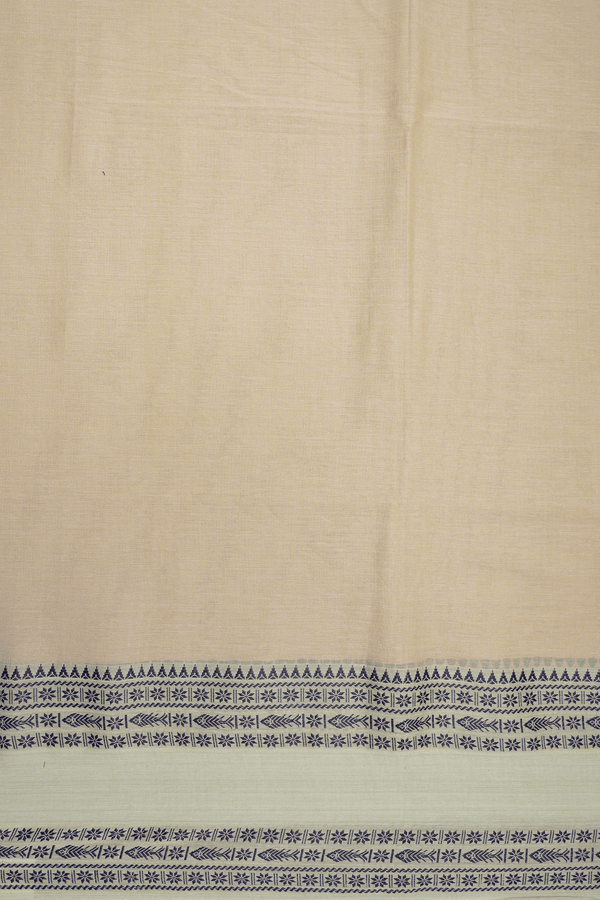 Threadwork Border Plain Cream Color Bengal Cotton Saree