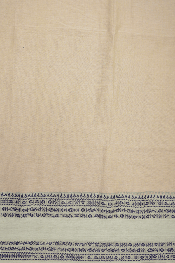 Threadwork Border Plain Cream Color Bengal Cotton Saree