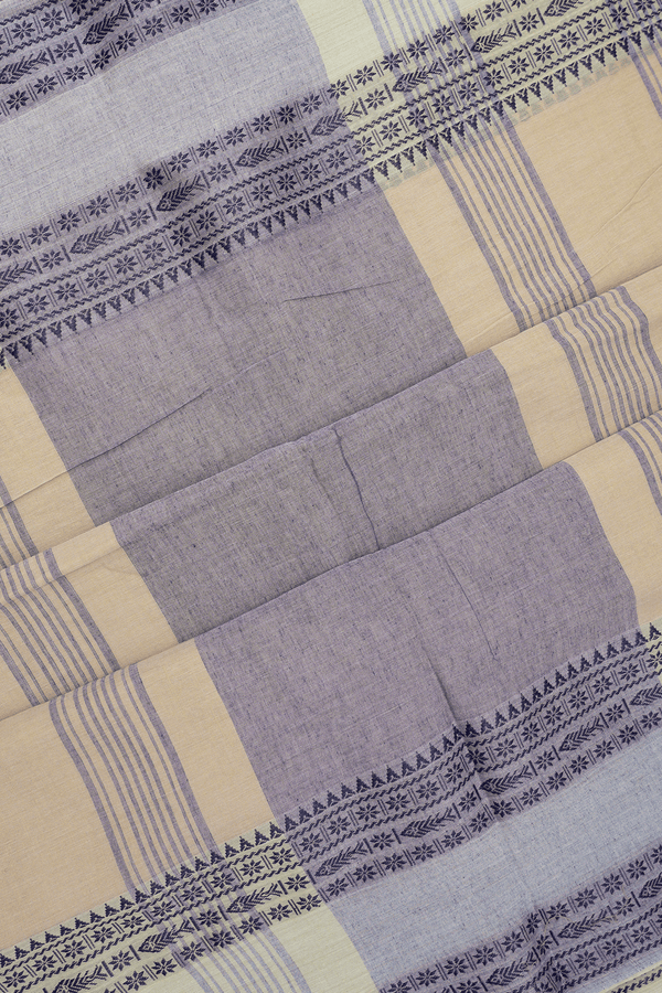 Threadwork Border Plain Cream Color Bengal Cotton Saree