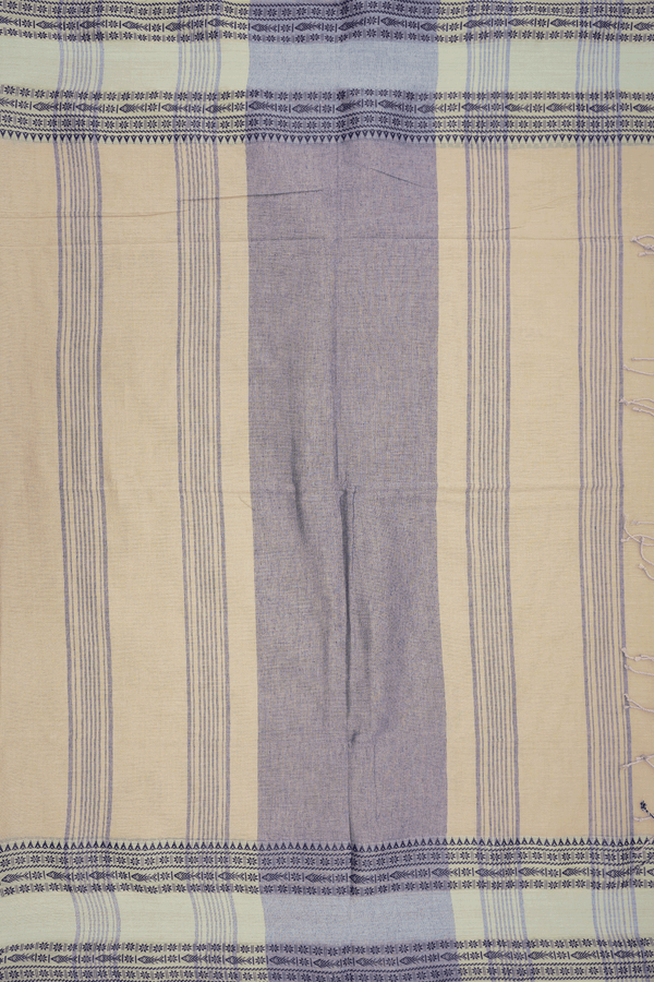 Threadwork Border Plain Cream Color Bengal Cotton Saree
