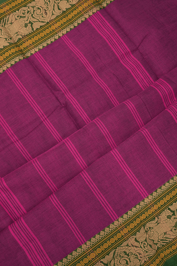 Threadwork Border Plain Deep Mulberry Chettinadu Cotton Saree
