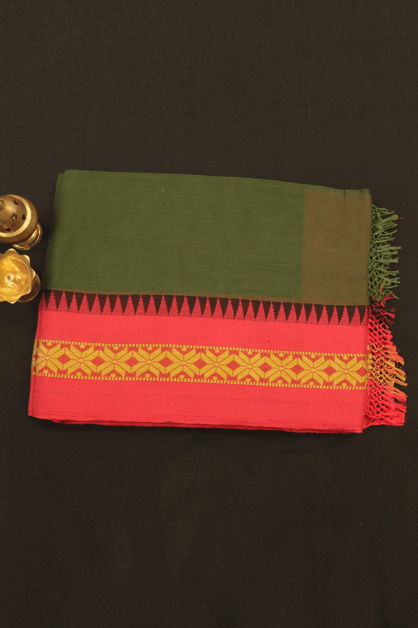 Threadwork Border Plain Fern Green Bengal Cotton Saree