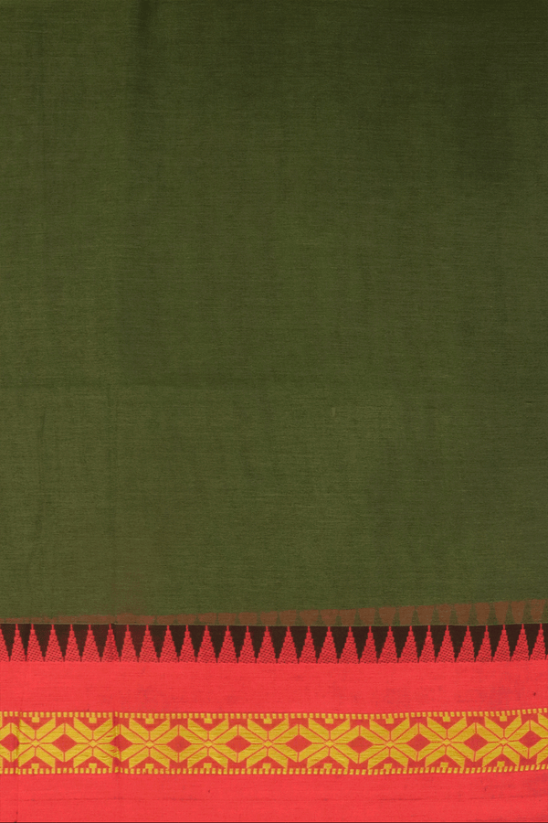 Threadwork Border Plain Fern Green Bengal Cotton Saree