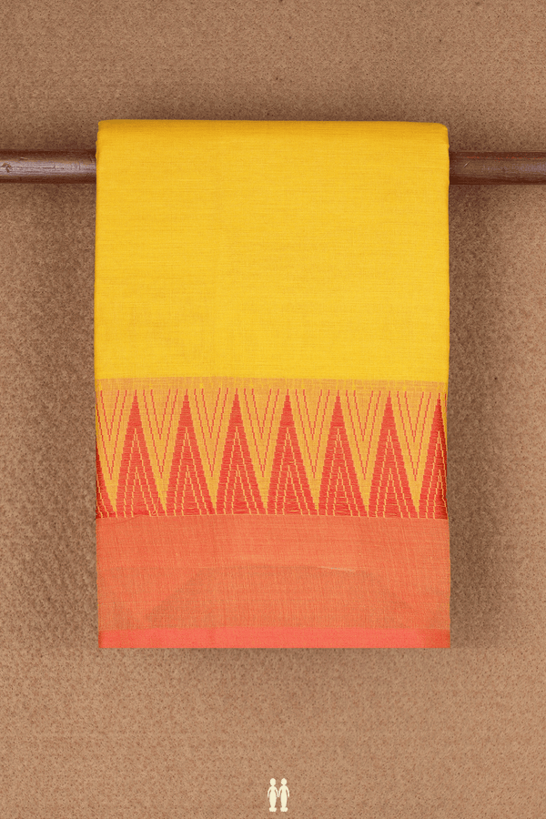 Threadwork Border Plain Lemon Yellow Chettinadu Cotton Saree