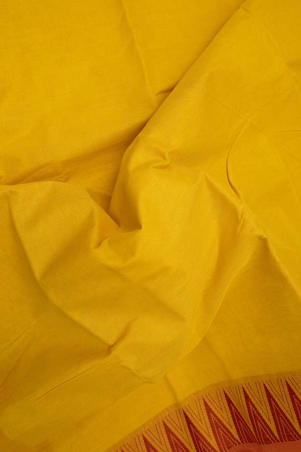 Threadwork Border Plain Lemon Yellow Chettinadu Cotton Saree