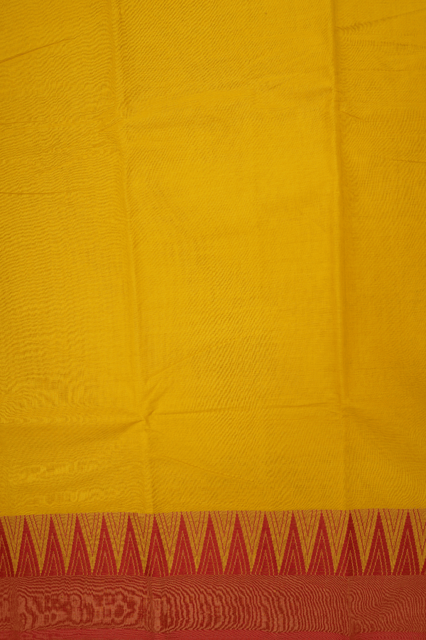Threadwork Border Plain Lemon Yellow Chettinadu Cotton Saree