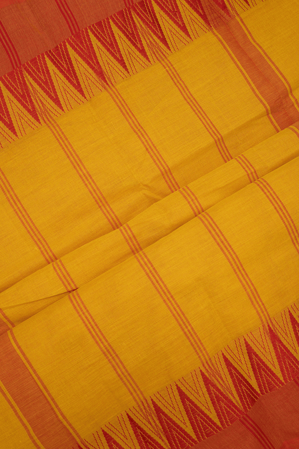 Threadwork Border Plain Lemon Yellow Chettinadu Cotton Saree