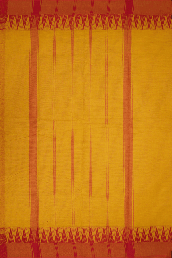 Threadwork Border Plain Lemon Yellow Chettinadu Cotton Saree
