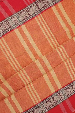 Threadwork Border Plain Ochre Orange Dharwad Cotton Saree