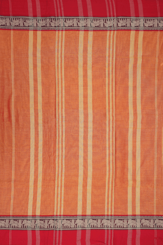 Threadwork Border Plain Ochre Orange Dharwad Cotton Saree