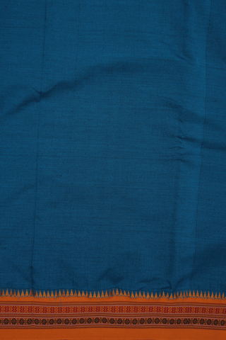 Threadwork Border Plain Teal Blue Dharwad Cotton Saree