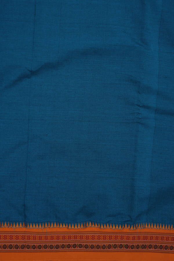 Threadwork Border Plain Teal Blue Dharwad Cotton Saree