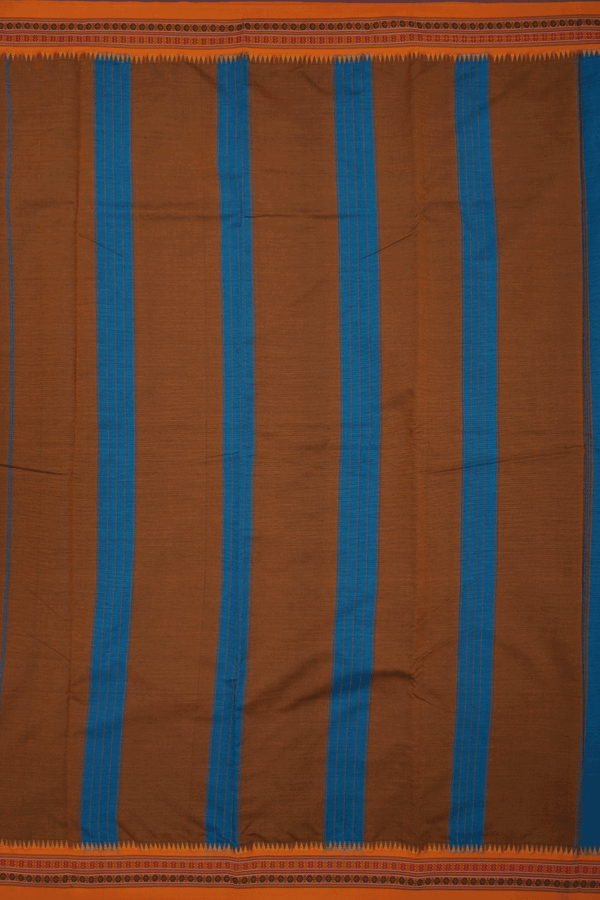 Threadwork Border Plain Teal Blue Dharwad Cotton Saree