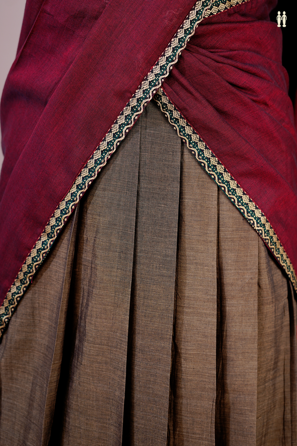 Threadwork Border Red Cotton Readymade Half Saree