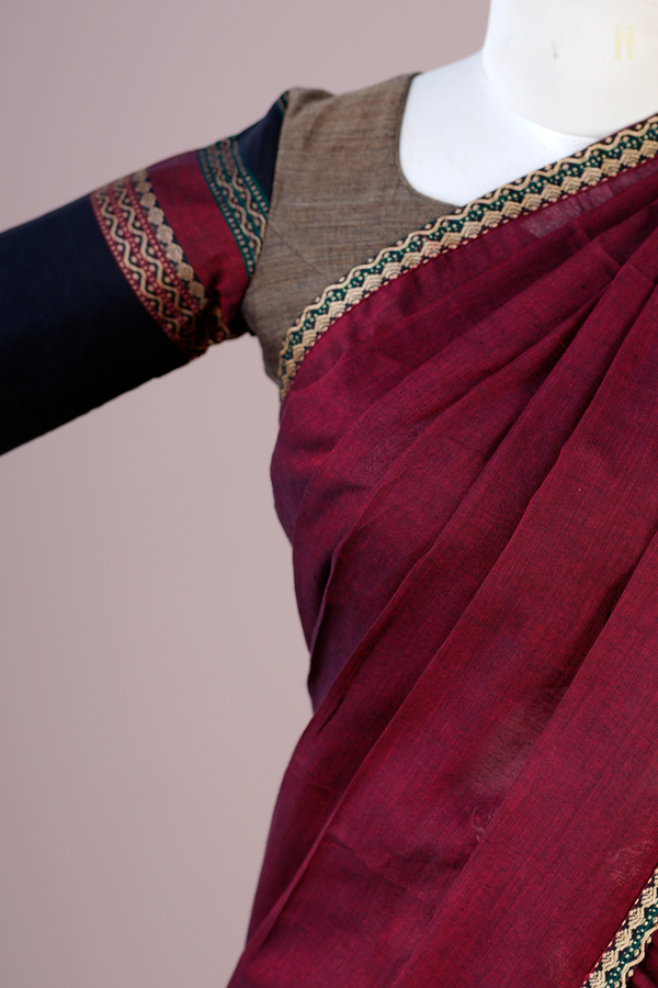 Threadwork Border Red Cotton Readymade Half Saree