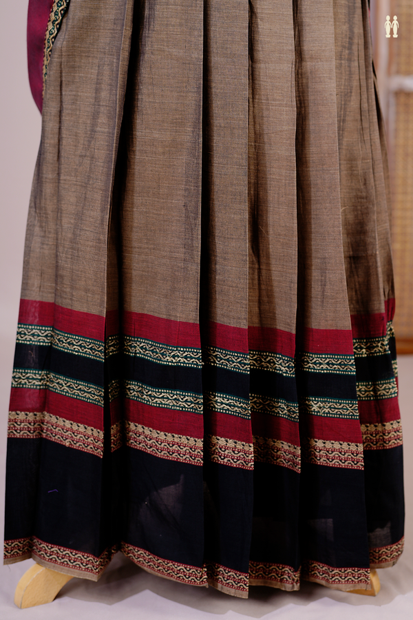 Threadwork Border Red Cotton Readymade Half Saree