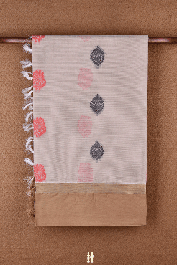 Threadwork Buttas Beige Coimbatore Cotton Saree