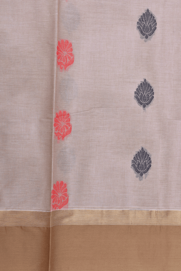 Threadwork Buttas Beige Coimbatore Cotton Saree