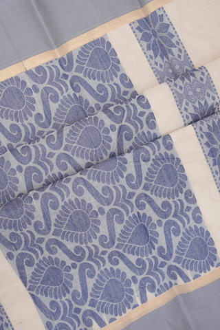 Threadwork Buttas Beige Kanchi Cotton Saree