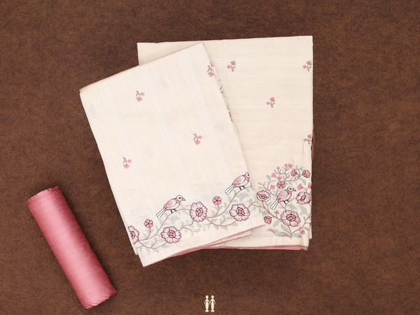 Threadwork Buttas Beige Tussar Unstitched Salwar Material