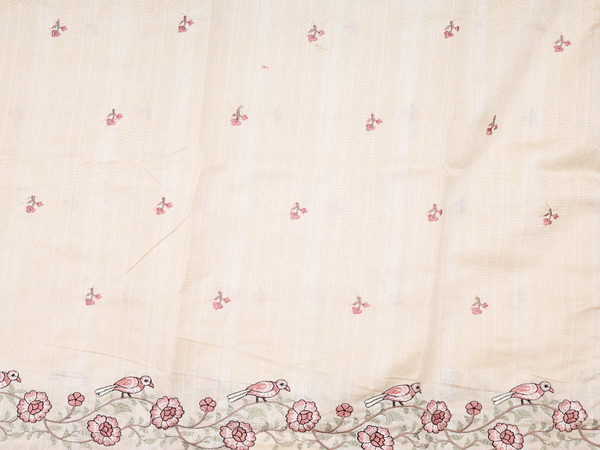 Threadwork Buttas Beige Tussar Unstitched Salwar Material