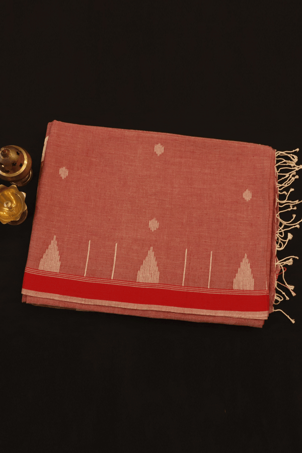 Threadwork Buttas Brick Red Bengal Cotton Saree
