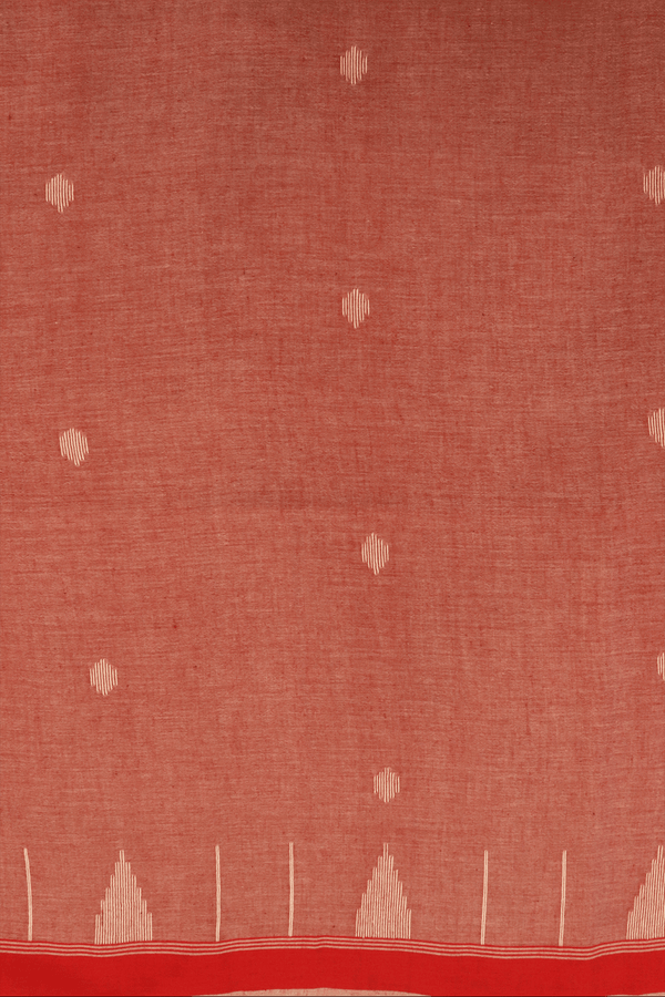 Threadwork Buttas Brick Red Bengal Cotton Saree