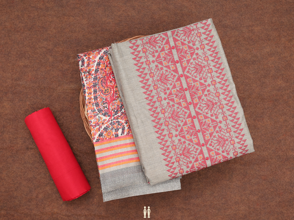 Threadwork Buttas Brownish Grey Cotton Salwar Material