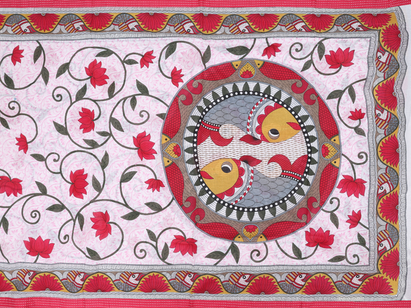 Threadwork Buttas Red Cotton Unstitched Salwar Material