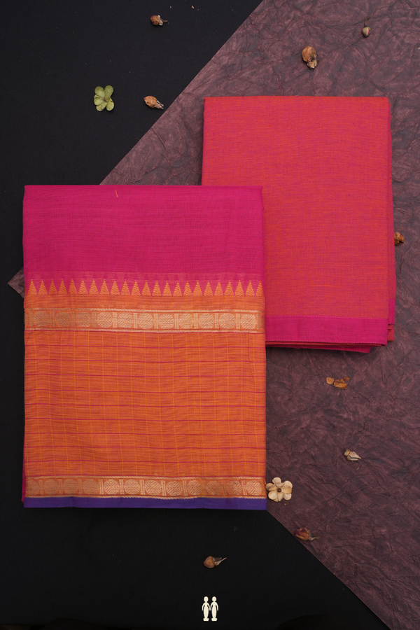 Threadwork Buttas Magenta Chettinadu Half Saree Material